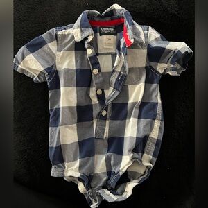12mth, Oshkosh B’gosh blue plaid button up onesie.